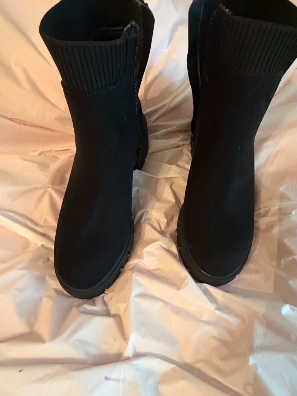 NOBO Black Knit Ankle Heeled Boots 8m